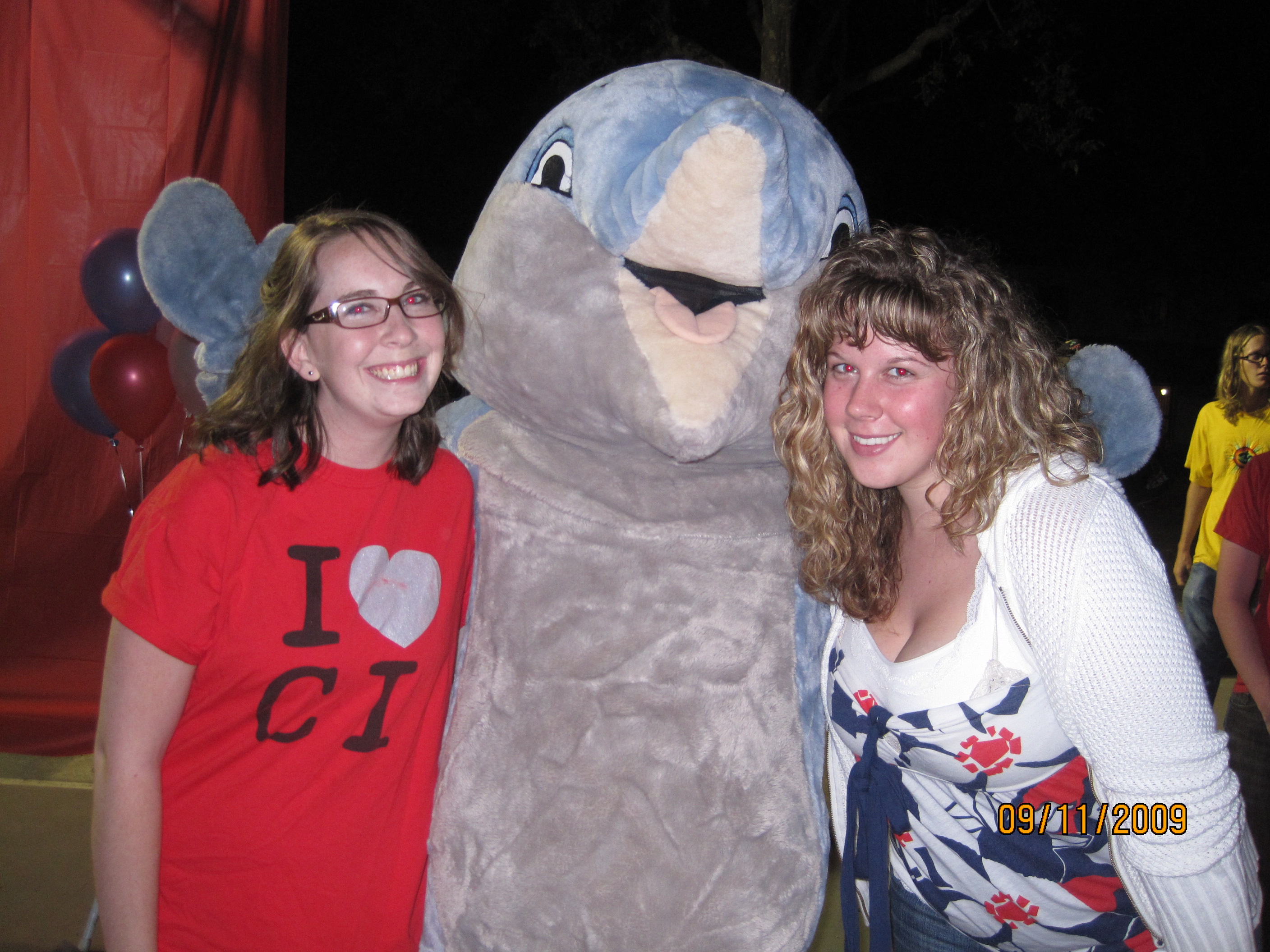 Elizabeth Bingham and Eva Klein with Dolphin Mascot