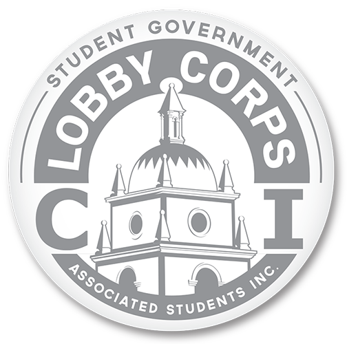 Grey Lobby Corps logo with Icon of Bell Tower